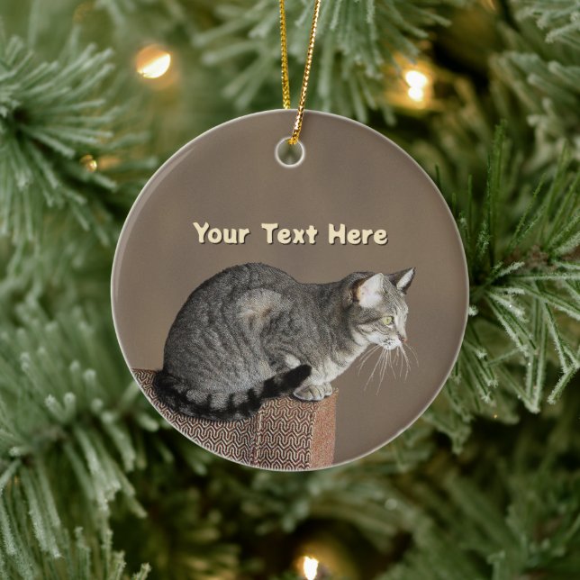 Smoky Grey Tabby Cat Ceramic Ornament (Tree)