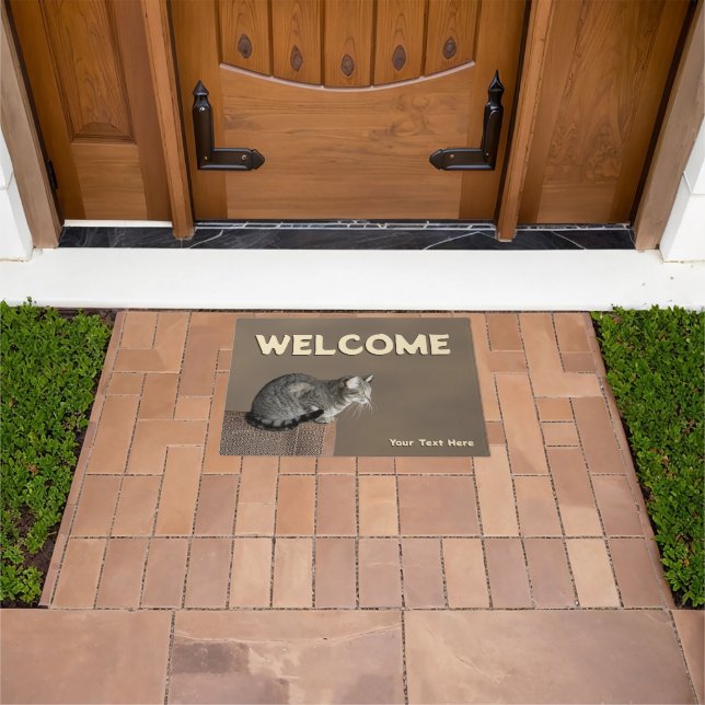 Smoky Grey Tabby Cat Doormat (Outdoor)