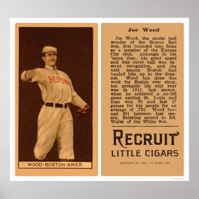 Smoky Joe Wood Red Sox Baseball 1912 Poster (Front)