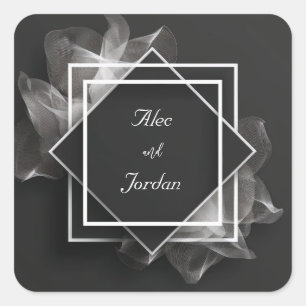 Smoky Mesh Layers Elegant Black Wedding Square Sticker