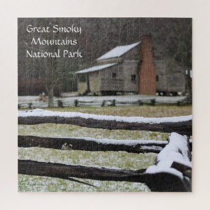 Smoky Mountain Cades Cove Snow Jigsaw Puzzle