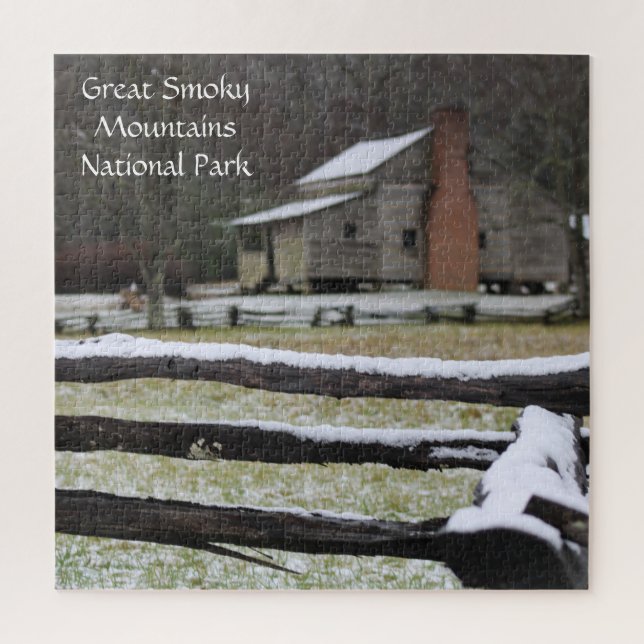 Smoky Mountain Cades Cove Snow Jigsaw Puzzle (Vertical)