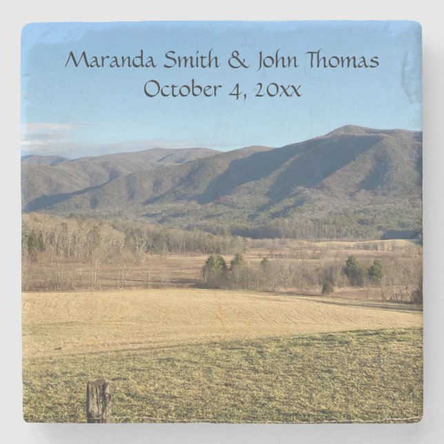 Smoky Mountain Cades Cove Wedding Stone Coaster (Front)