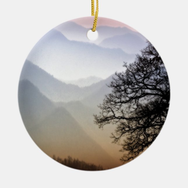 Smoky Mountain Sunset from the Blue Ridge Parkway Ceramic Ornament (Front)