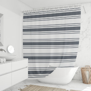 Smoky Navy and White Wide Stripe Shower Curtain