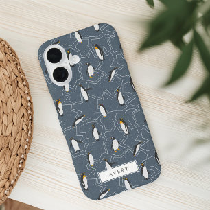 Smoky Navy Penguin Pattern iPhone 16 Case