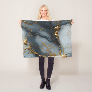 Smoky Onyx Marble with Golden Veins Fleece Blanket