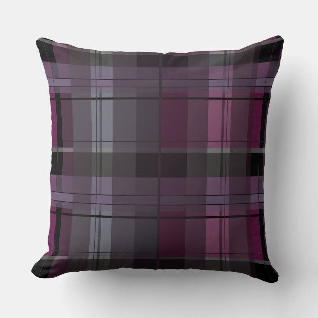 Smoky Plum and Black Plaid Throw Pillow 20x20 (Front)
