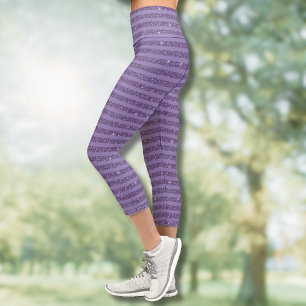 Smoky Plum Glitter Style Horizontal Stripes Capri Leggings
