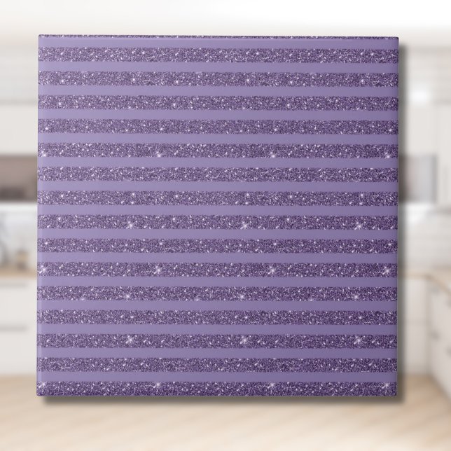 Smoky Plum Glitter Style Horizontal Stripes Ceramic Tile (Creator Uploaded)