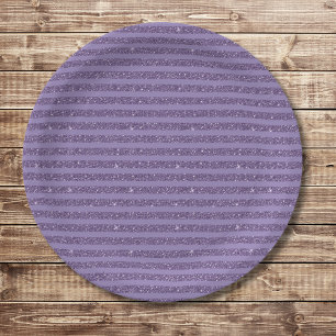 Smoky Plum Glitter Style Horizontal Stripes Paper Plate