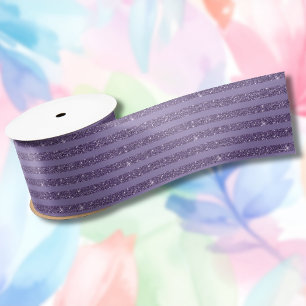 Smoky Plum Glitter Style Horizontal Stripes Satin Ribbon