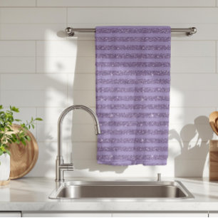 Smoky Plum Glitter Style Horizontal Stripes Tea Towel