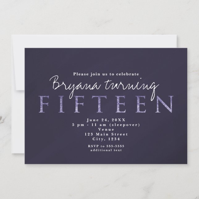 Smoky Plum Grey 15th 15 Birthday Party Invitations (Front)
