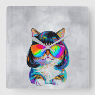 Smol Cute Funny Cat (Painting No. 2) Square Wall Clock