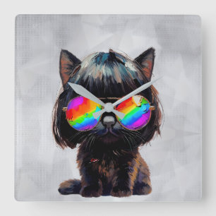 Smol Cute Funny Cat (Painting No. 3) Square Wall Clock