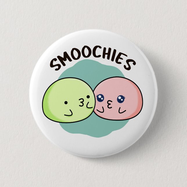 Smoochies Funny Kissing Mochi Pun  6 Cm Round Badge (Front)