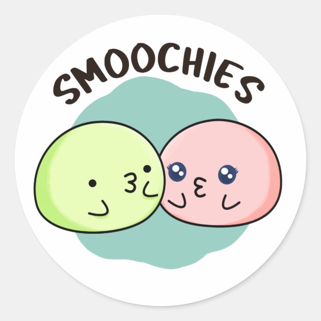 Smoochies Funny Kissing Mochi Pun  Classic Round Sticker (Front)