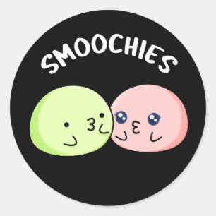 Smoochies Funny Kissing Mochi Pun Dark BG Classic Round Sticker