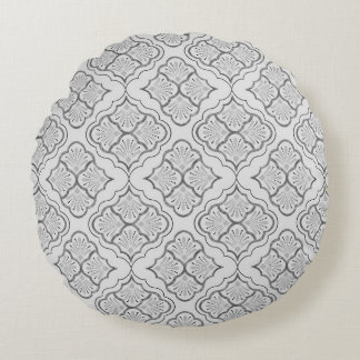 Smooth Arabesque - Greyscale Geometric Pattern Round Cushion