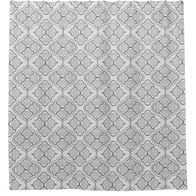 Smooth Arabesque - Greyscale Geometric Pattern Shower Curtain (Front)