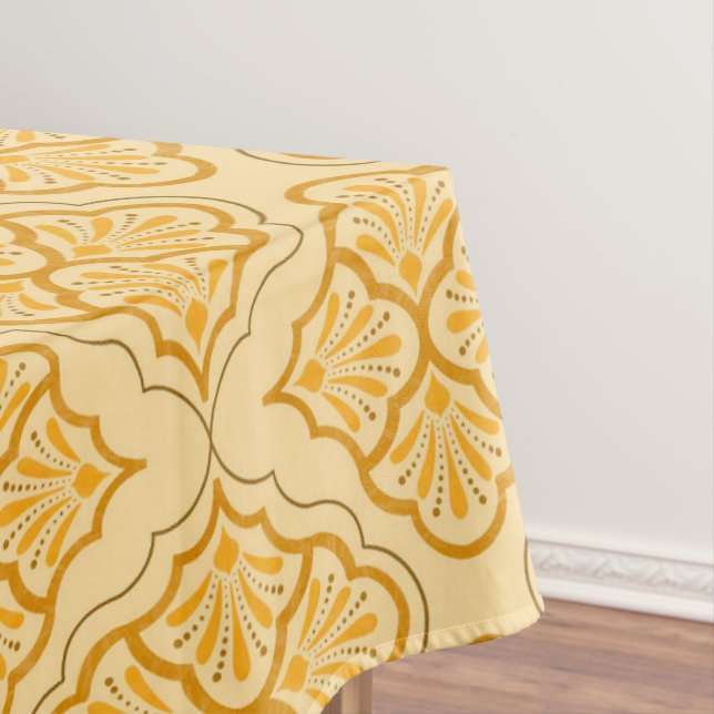 Smooth Arabesque - Honey Neutral Geometric Pattern Tablecloth (In Situ)