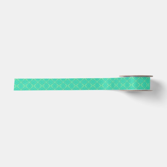 Smooth Arabesque - Seafoam Geometric Pattern Satin Ribbon (Front)