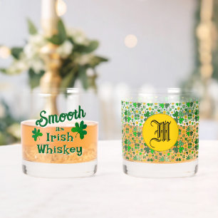 Smooth as Irish Whiskey Shamrocks Gold Personalise Glass