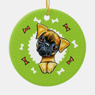 Smooth Brussels Griffon Dog Bones Christmas Wreath Ceramic Tree Decoration