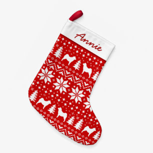 Smooth Chow Silhouettes Pattern Cute Dog Lover's Small Christmas Stocking