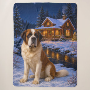 Smooth Coat Saint Bernard Holiday Sherpa Blanket