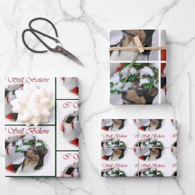 Smooth Collie Christmas Wrapping Paper Sheet (Front)