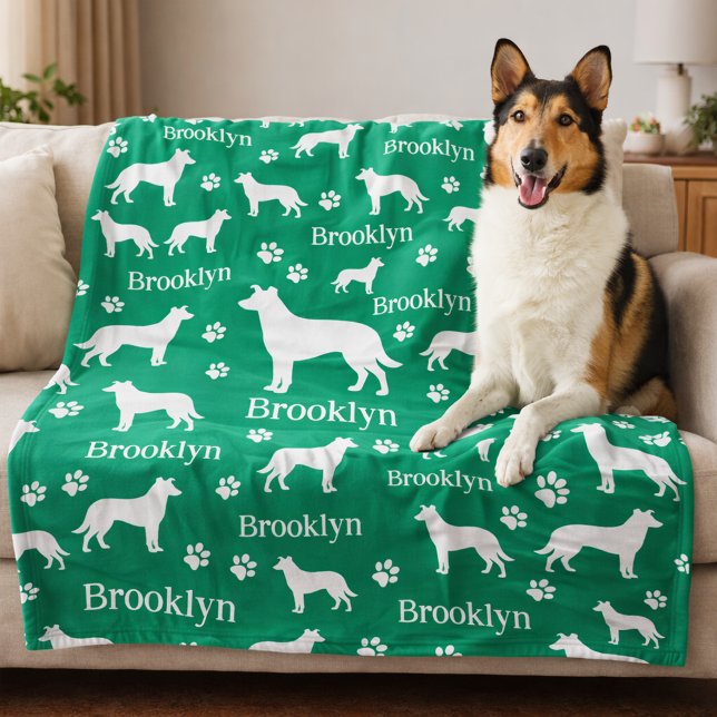 Smooth Collie Personalised Dog Blanket (Collie - smooth hair personalized blanket with collie name and favorite color. Green shown here.)