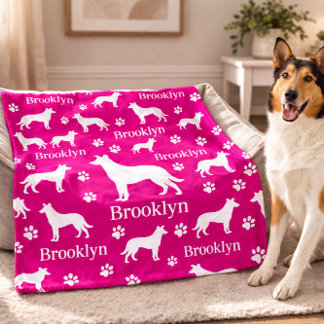 Smooth Collie Personalised Dog Blanket Bright Pink