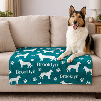 Smooth Collie Personalised Dog Blanket Deep Teal