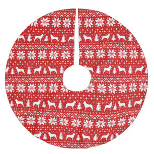 Smooth Collie Silhouettes Christmas Pattern Red Brushed Polyester Tree Skirt