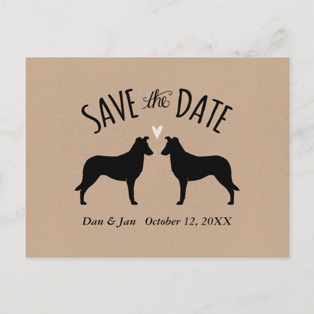 Smooth Collie Silhouettes Wedding Save the Date Announcement Postcard (Front)