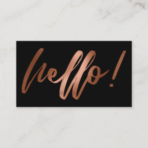 Smooth Copper Ombre Hello in Handwriting on Black Business Card