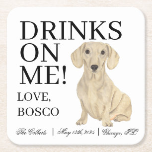 Smooth Cream Dachshund Dog Wedding Square Paper Coaster