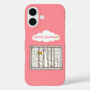 Smooth Criminal Duck – Funny Cartoon Jailbird Pink iPhone 16 Case