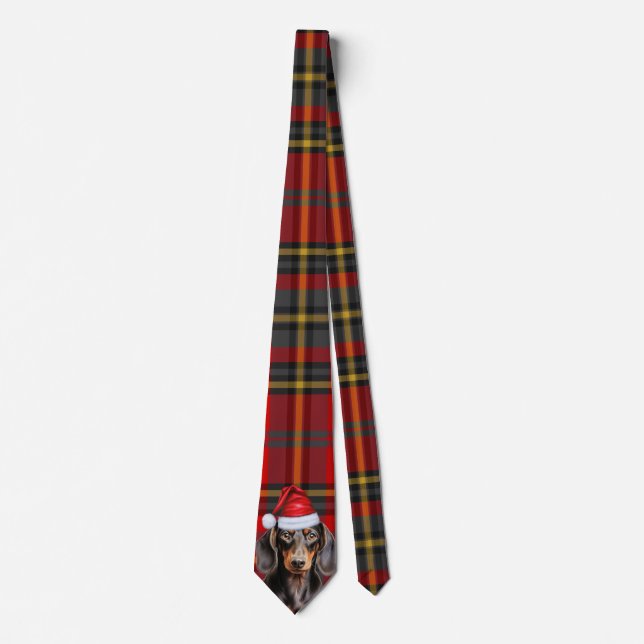 Smooth Dachshund Dog Lover Holiday Plaid Christmas Tie (Front)