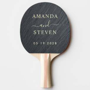 Smooth Dark Granite Couple Names with Wedding Ping Pong Paddle
