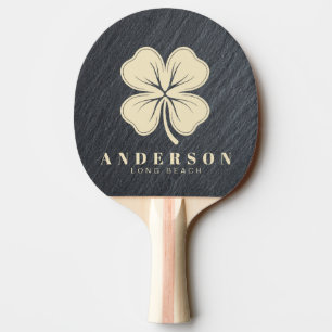 Smooth Dark Granite Four Leaf Clover with Name Ping Pong Paddle