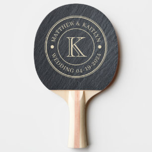 Smooth Dark Granite Wedding Monogram Ping Pong Paddle