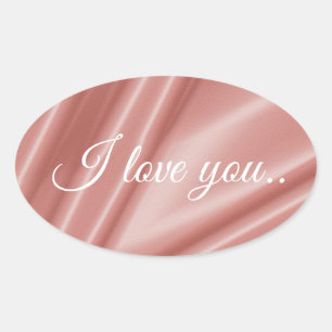 Smooth elegant coral silk texture .I love you. Oval Sticker