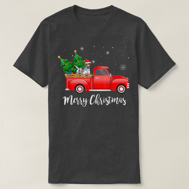 Smooth Fo Terrier Dog Riding Red Truck Christmas  T-Shirt (Design Front)