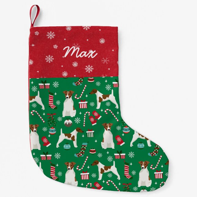 Smooth Fox Terrier Custom Name Dog Small Christmas Stocking (Front)