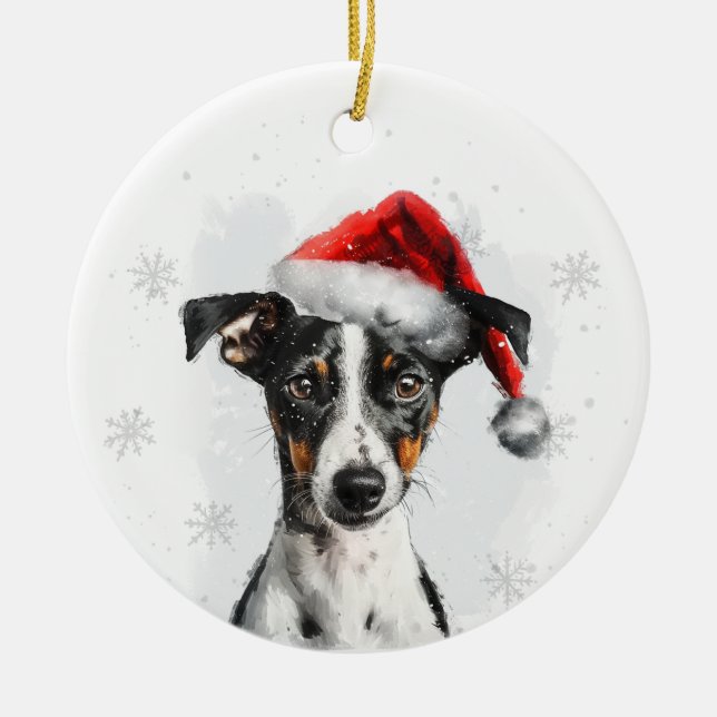Smooth Fox Terrier Dog Christmas Personalized Ceramic Ornament (Front)