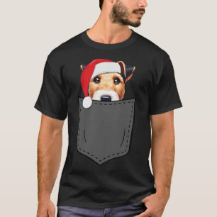 Smooth Fox Terrier Dog Santa Hat Christmas Pocket  T-Shirt