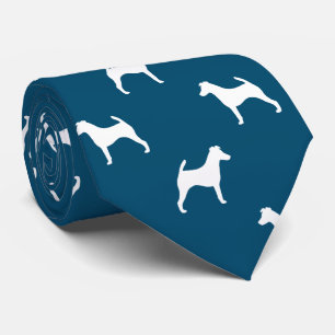 Smooth Fox Terrier Dog Silhouettes Pattern Blue Tie